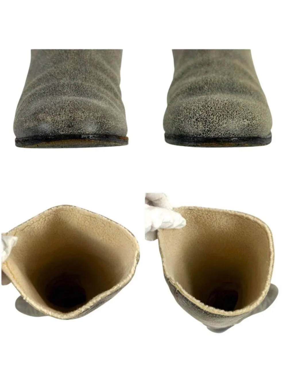 Chanel One Point CC Logo Shearling Long Boots Knee Length Gray 37c